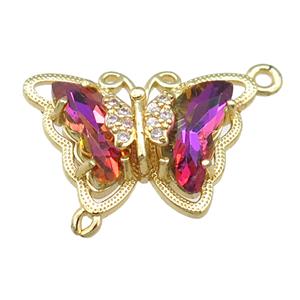 mauve Crystal Glass Butterfly Connector, gold plated, approx 15-22mm