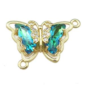 green Crystal Glass Butterfly Connector, gold plated, approx 15-22mm