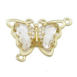 clear Crystal Glass Butterfly Connector, gold plated, approx 15-22mm