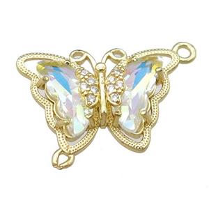 clear AB-color Crystal Glass Butterfly Connector, gold plated, approx 15-22mm