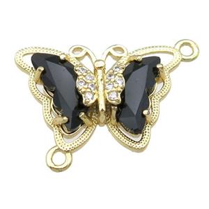 black Crystal Glass Butterfly Connector, gold plated, approx 15-22mm