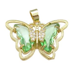 lt.green Crystal Glass Butterfly Pendant, gold plated, approx 21-28mm
