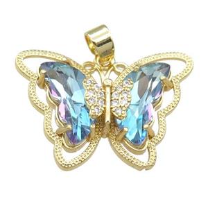 lt.blue Crystal Glass Butterfly Pendant, gold plated, approx 21-28mm