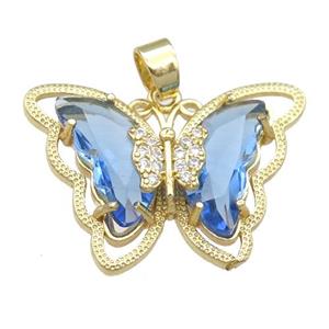 blue Crystal Glass Butterfly Pendant, gold plated, approx 21-28mm