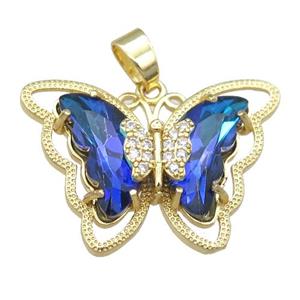 dp.blue Crystal Glass Butterfly Pendant, gold plated, approx 21-28mm