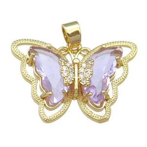 lavender Crystal Glass Butterfly Pendant, gold plated, approx 21-28mm
