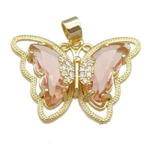 peach Crystal Glass Butterfly Pendant, gold plated, approx 21-28mm