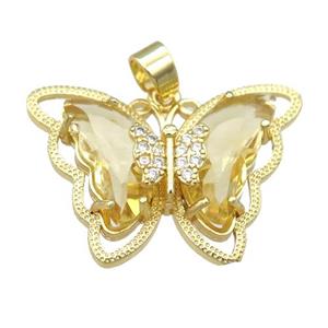 golden Crystal Glass Butterfly Pendant, gold plated, approx 21-28mm
