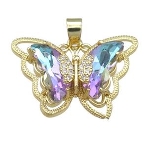 Crystal Glass Butterfly Pendant, gold plated, approx 21-28mm