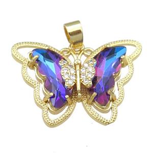 bluepurple Crystal Glass Butterfly Pendant, gold plated, approx 21-28mm