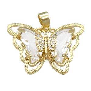 clear Crystal Glass Butterfly Pendant, gold plated, approx 21-28mm
