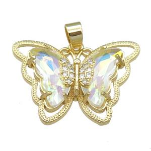 clear AB-color Crystal Glass Butterfly Pendant, gold plated, approx 21-28mm