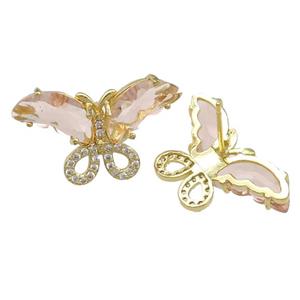 peach Crystal Glass Butterfly Stud Earring, gold plated, approx 15-23mm