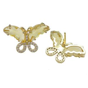 Crystal Glass Butterfly Stud Earring, gold plated, approx 15-23mm