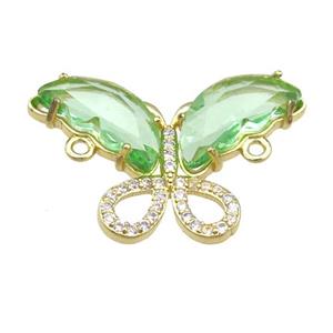 lt.green Crystal Glass Butterfly Connector, gold plated, approx 18-30mm