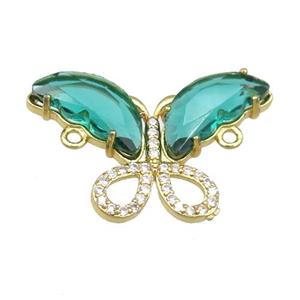 green Crystal Glass Butterfly Connector, gold plated, approx 18-30mm