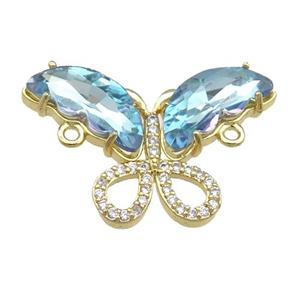 lt.blue Crystal Glass Butterfly Connector, gold plated, approx 18-30mm
