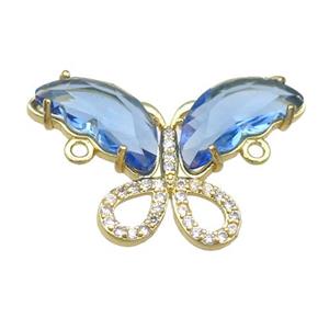 blue Crystal Glass Butterfly Connector, gold plated, approx 18-30mm