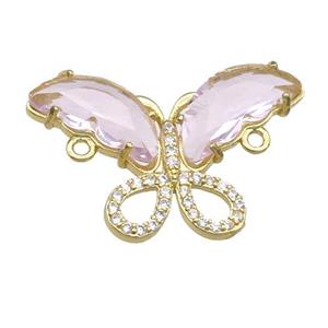 lt.pink Crystal Glass Butterfly Connector, gold plated, approx 18-30mm