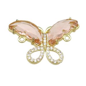 peach Crystal Glass Butterfly Connector, gold plated, approx 18-30mm