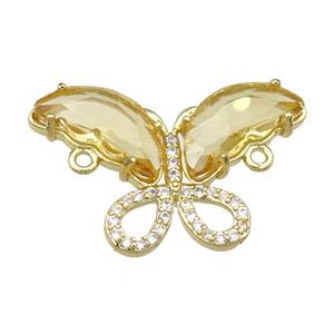 golden Crystal Glass Butterfly Connector, gold plated, approx 18-30mm