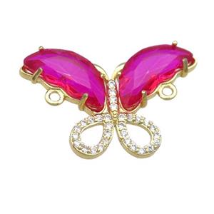hotpink Crystal Glass Butterfly Connector, gold plated, approx 18-30mm