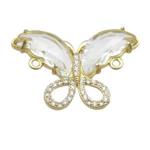 clear Crystal Glass Butterfly Connector, gold plated, approx 18-30mm