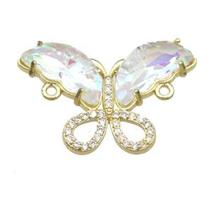 clear AB-color Crystal Glass Butterfly Connector, gold plated, approx 18-30mm