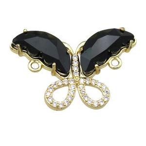 black Crystal Glass Butterfly Connector, gold plated, approx 18-30mm