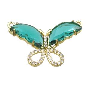 green Crystal Glass Butterfly Pendant with 2loops, gold plated, approx 20-30mm