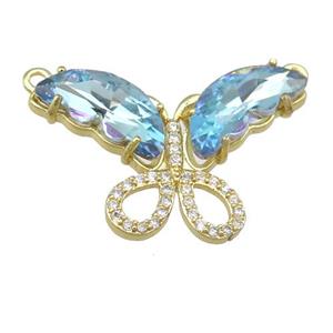 lt.blue Crystal Glass Butterfly Pendant with 2loops, gold plated, approx 20-30mm
