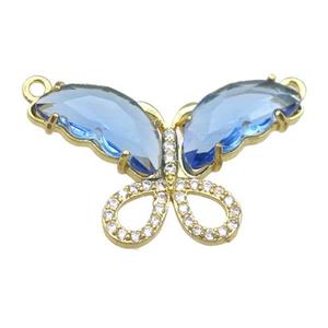 blue Crystal Glass Butterfly Pendant with 2loops, gold plated, approx 20-30mm