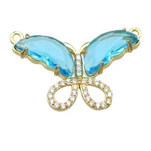 aqua Crystal Glass Butterfly Pendant with 2loops, gold plated, approx 20-30mm