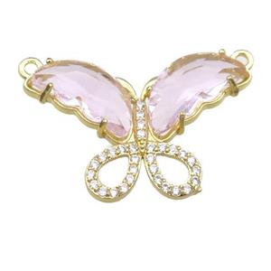 lt.pink Crystal Glass Butterfly Pendant with 2loops, gold plated, approx 20-30mm