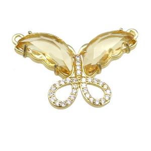 golden Crystal Glass Butterfly Pendant with 2loops, gold plated, approx 20-30mm