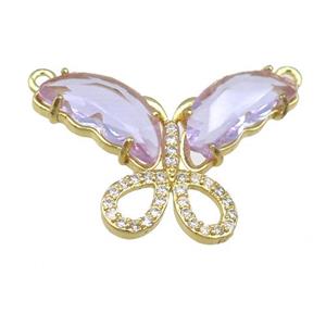 lavender Crystal Glass Butterfly Pendant with 2loops, gold plated, approx 20-30mm