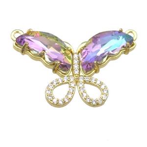 multicolor Crystal Glass Butterfly Pendant with 2loops, gold plated, approx 20-30mm