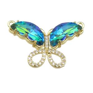 bluegreen Crystal Glass Butterfly Pendant with 2loops, gold plated, approx 20-30mm