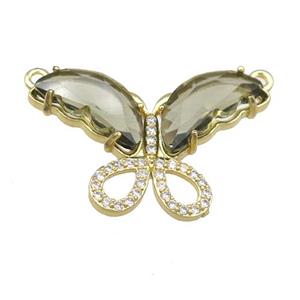 smoky Crystal Glass Butterfly Pendant with 2loops, gold plated, approx 20-30mm