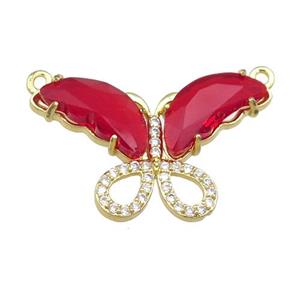 red Crystal Glass Butterfly Pendant with 2loops, gold plated, approx 20-30mm