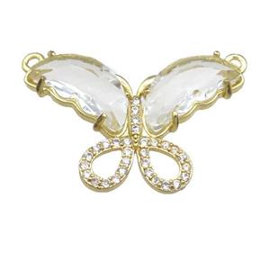 clear Crystal Glass Butterfly Pendant with 2loops, gold plated, approx 20-30mm