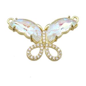 clear AB-color Crystal Glass Butterfly Pendant with 2loops, gold plated, approx 20-30mm
