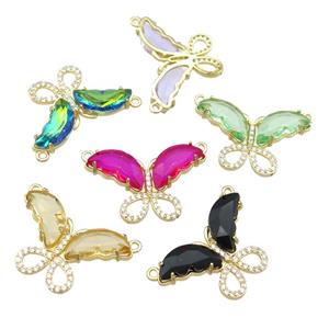 mixed Crystal Glass Butterfly Pendant pave zircon with 2loops, gold plated, approx 20-30mm