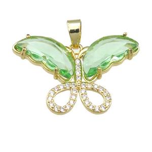 lt.green Crystal Glass Butterfly Pendant, gold plated, approx 20-30mm