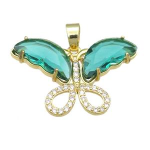 peacockgreen Crystal Glass Butterfly Pendant, gold plated, approx 20-30mm