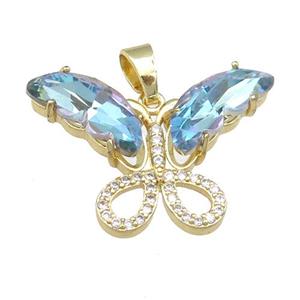 lt.blue Crystal Glass Butterfly Pendant, gold plated, approx 20-30mm
