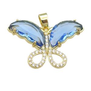 blue Crystal Glass Butterfly Pendant, gold plated, approx 20-30mm