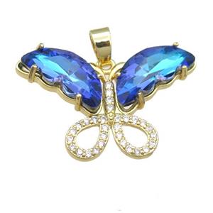 dp.blue Crystal Glass Butterfly Pendant, gold plated, approx 20-30mm