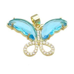 aqua Crystal Glass Butterfly Pendant, gold plated, approx 20-30mm