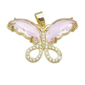 lt.pink Crystal Glass Butterfly Pendant, gold plated, approx 20-30mm